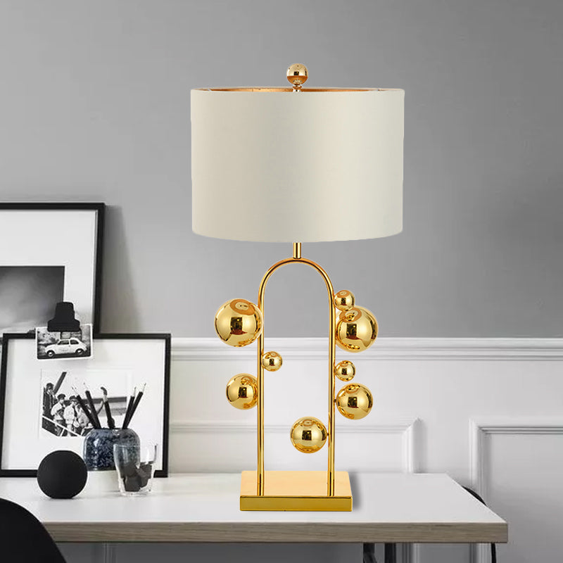 Golden Metal Reading Lamp With Traditional Sphere Task Light And White/Black Drum Shade White