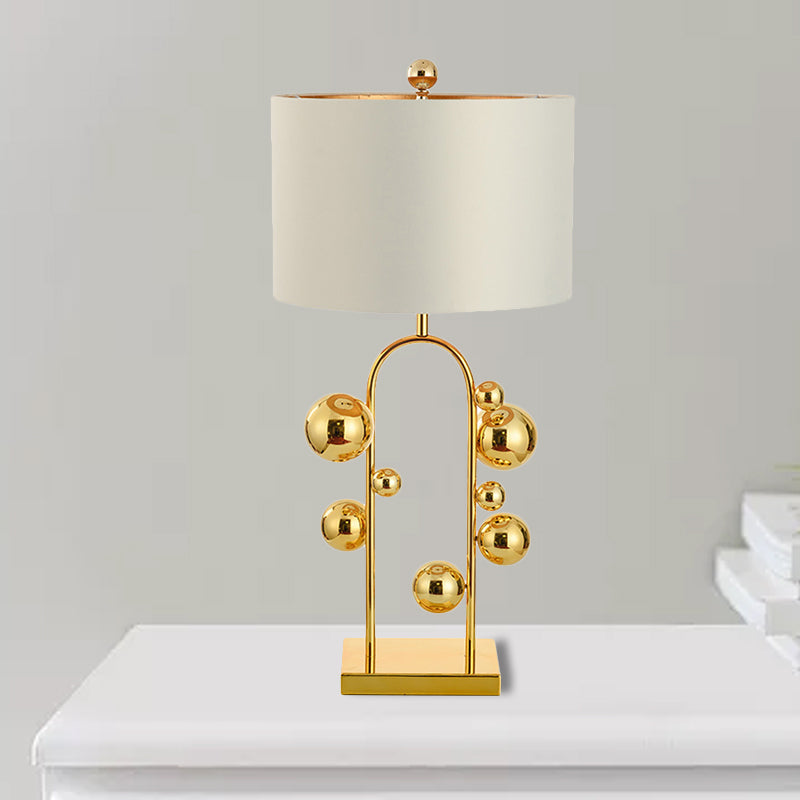 Golden Metal Reading Lamp With Traditional Sphere Task Light And White/Black Drum Shade