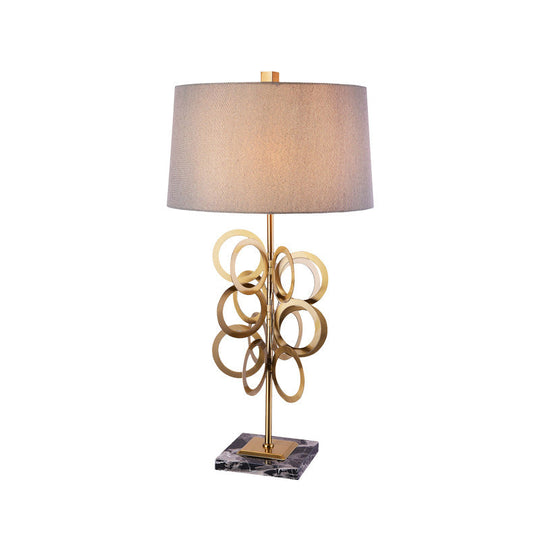 Brass Study Lamp With Round Tradition Metal Base White Fabric Shade - 1 Bulb Task Lighting