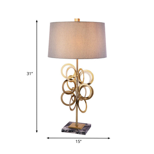 Brass Study Lamp With Round Tradition Metal Base White Fabric Shade - 1 Bulb Task Lighting