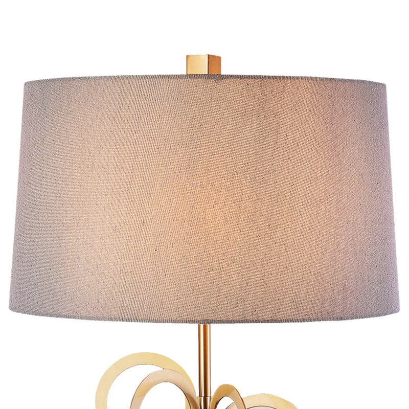 Brass Study Lamp With Round Tradition Metal Base White Fabric Shade - 1 Bulb Task Lighting