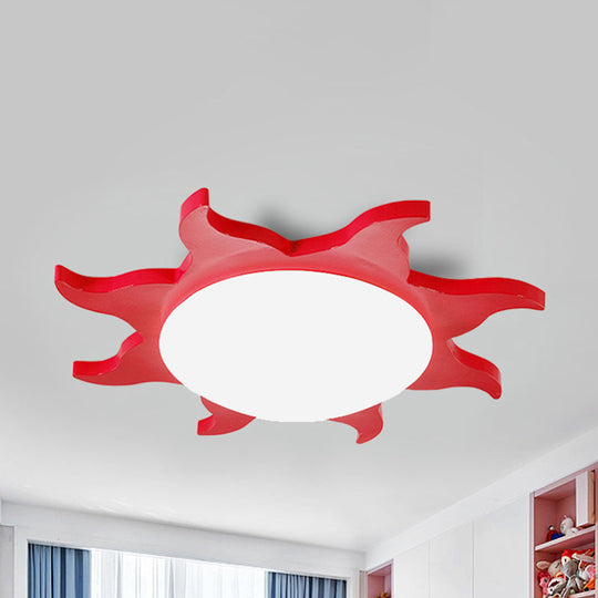 Sun-Shaped Cartoon Wood Acrylic Flush Ceiling Light For Kindergarten