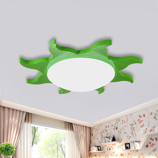 Sun-Shaped Cartoon Wood Acrylic Flush Ceiling Light For Kindergarten