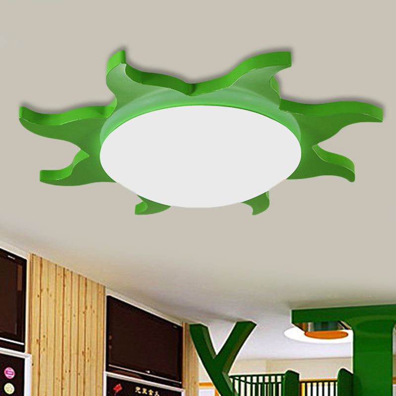 Sun-Shaped Cartoon Wood Acrylic Flush Ceiling Light For Kindergarten