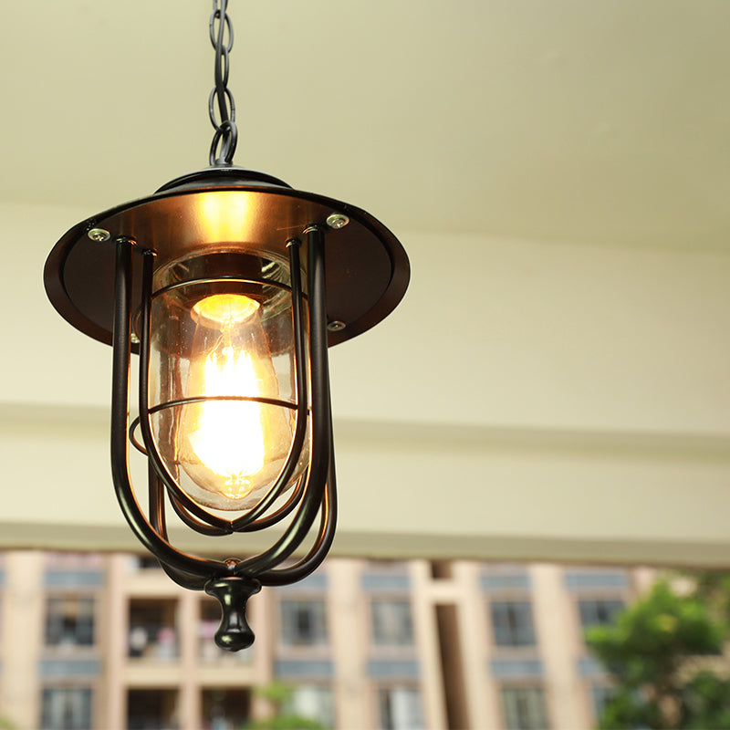 Rustic Black Outdoor Pendant Light With Clear Glass Shade