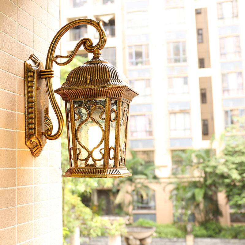 Antique Outdoor Sconce Light With Rippled Glass Shade - Wall Mount Lantern