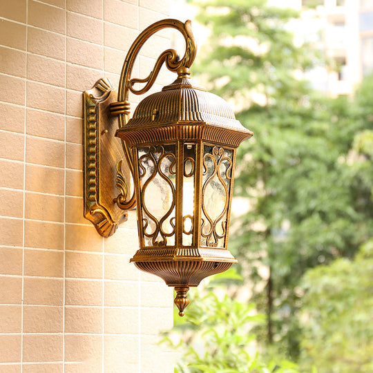 Antique Outdoor Sconce Light With Rippled Glass Shade - Wall Mount Lantern Bronze