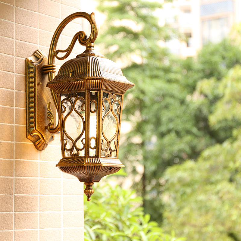 Antique Outdoor Sconce Light With Rippled Glass Shade - Wall Mount Lantern