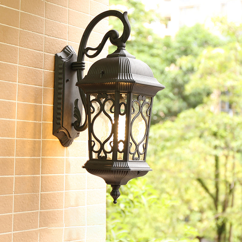 Antique Outdoor Sconce Light With Rippled Glass Shade - Wall Mount Lantern