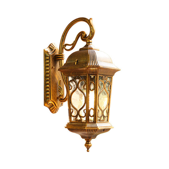 Antique Outdoor Sconce Light With Rippled Glass Shade - Wall Mount Lantern