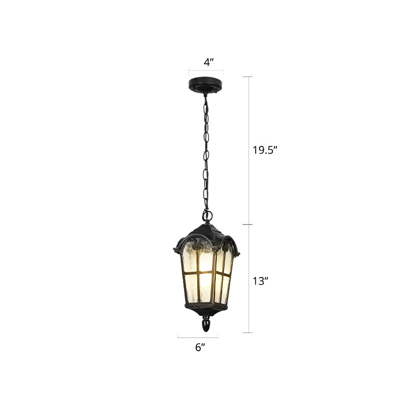 Tapered Rippled Glass Pendant Light - Classic Single Bulb Suspension Lamp For Courtyard In Black / 6