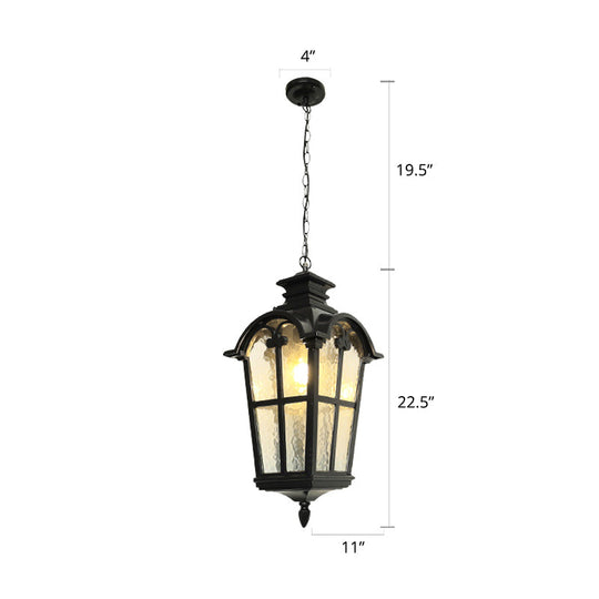 Tapered Rippled Glass Pendant Light - Classic Single Bulb Suspension Lamp For Courtyard In Black /