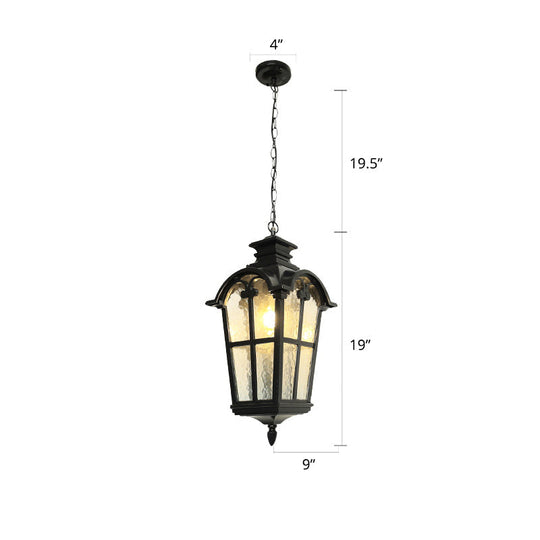 Tapered Rippled Glass Pendant Light - Classic Single Bulb Suspension Lamp For Courtyard In Black / 9