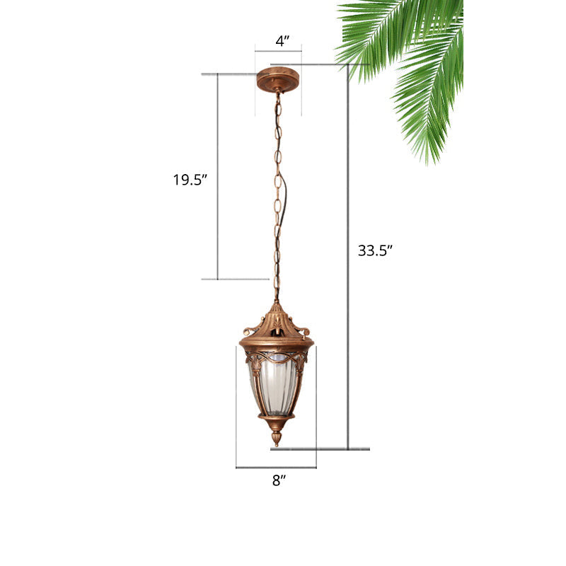 Antique Bell Shaped Ribbed Glass Pendant Light For Outdoor - Single Bulb Drop Suspension Lighting