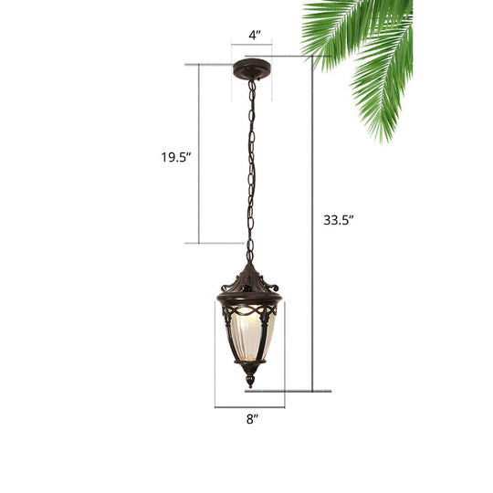 Antique Bell Shaped Ribbed Glass Pendant Light For Outdoor - Single Bulb Drop Suspension Lighting