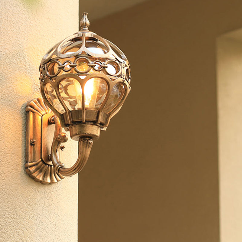 Retro Clear Glass Outdoor Wall Light With Cage Guard Bronze / 8