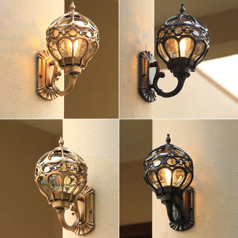 Retro Clear Glass Outdoor Wall Light With Cage Guard