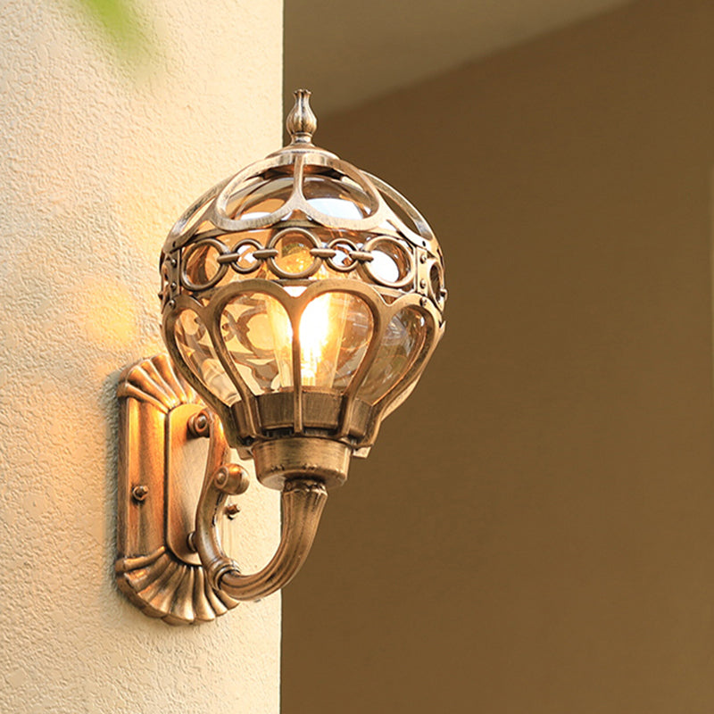 Retro Clear Glass Outdoor Wall Light With Cage Guard