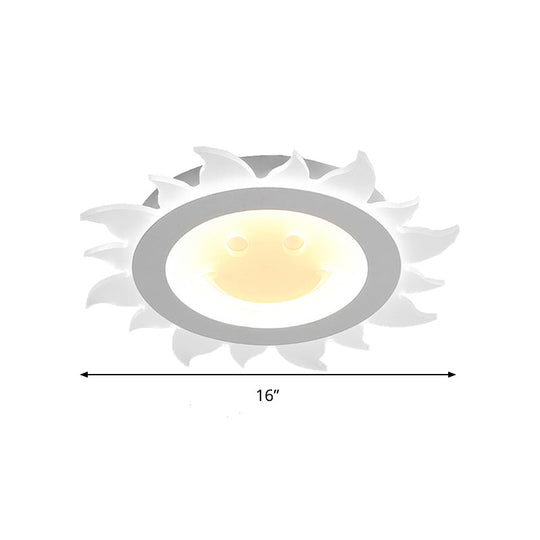 Kids Study Room Smiling Sun Flushmount Ceiling Light with Acrylic Shade, White Finish