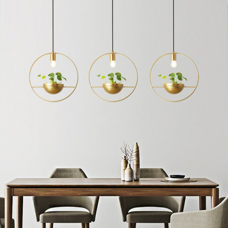 Industrial Metal Pendant Lamp With Gold Loop And Dome Design - 1-Head Suspension Light For Dining