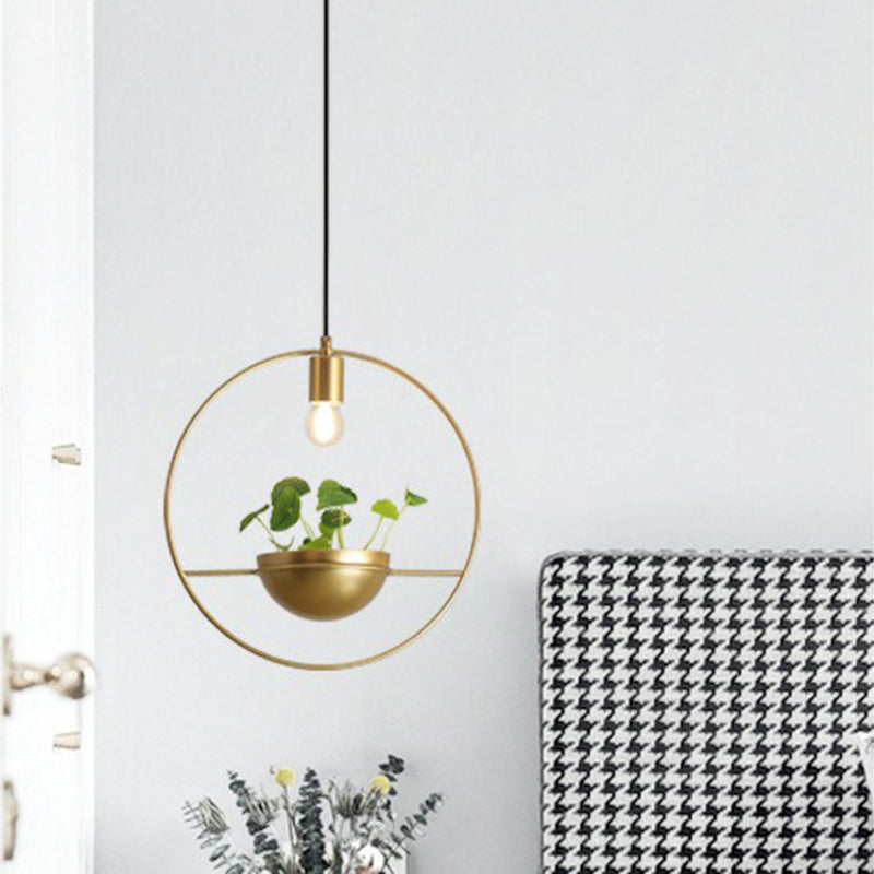 Industrial Metal Pendant Lamp With Gold Loop And Dome Design - 1-Head Suspension Light For Dining