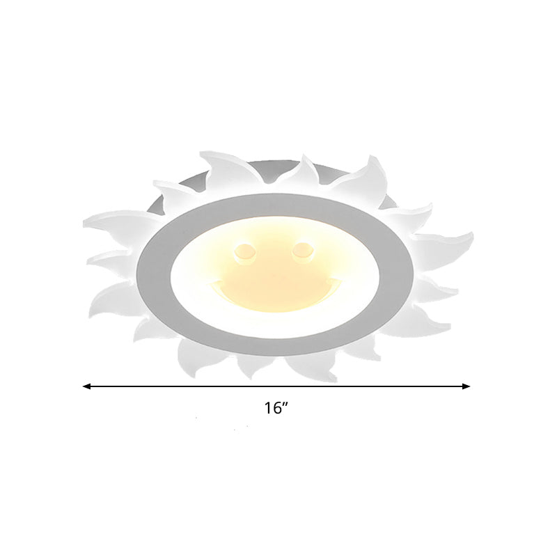 Kids Study Room Smiling Sun Flushmount Ceiling Light With Acrylic Shade White Finish