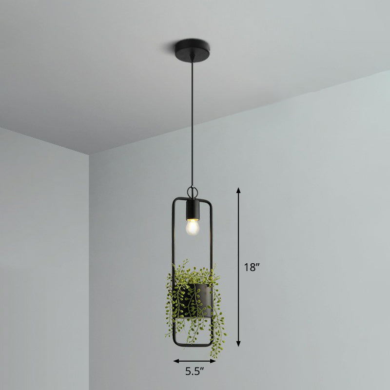 Faux Pot Plant Pendant Light - Industrial Black Metal Hanging Lamp With Bare Bulb Design 1 Bulb

Or