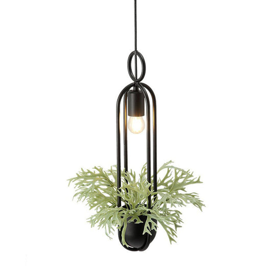 Faux Pot Plant Pendant Light - Industrial Black Metal Hanging Lamp With Bare Bulb Design 1 Bulb

Or