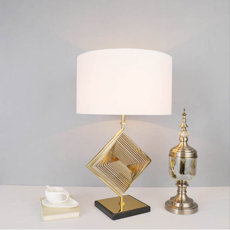 Traditional Drum Task Lighting 1-Bulb Desk Lamp In White - Metal Deco For Bedside