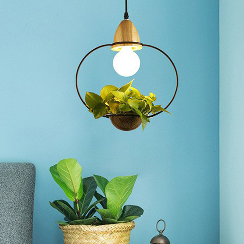 Metal Pendant Hanging Light with Industrial Style for Dining Room - 1 Head Plant Pot Design