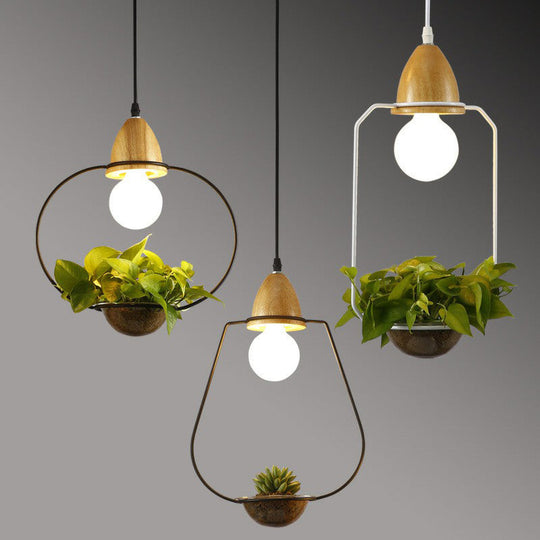 Metal Pendant Hanging Light with Industrial Style for Dining Room - 1 Head Plant Pot Design