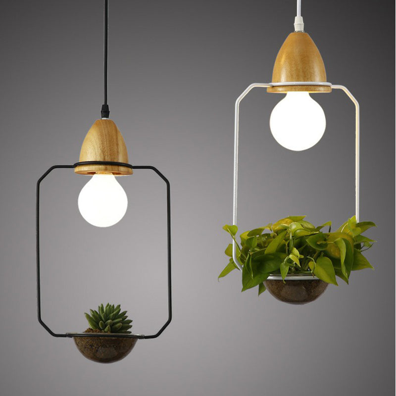 Metal Pendant Hanging Light with Industrial Style for Dining Room - 1 Head Plant Pot Design