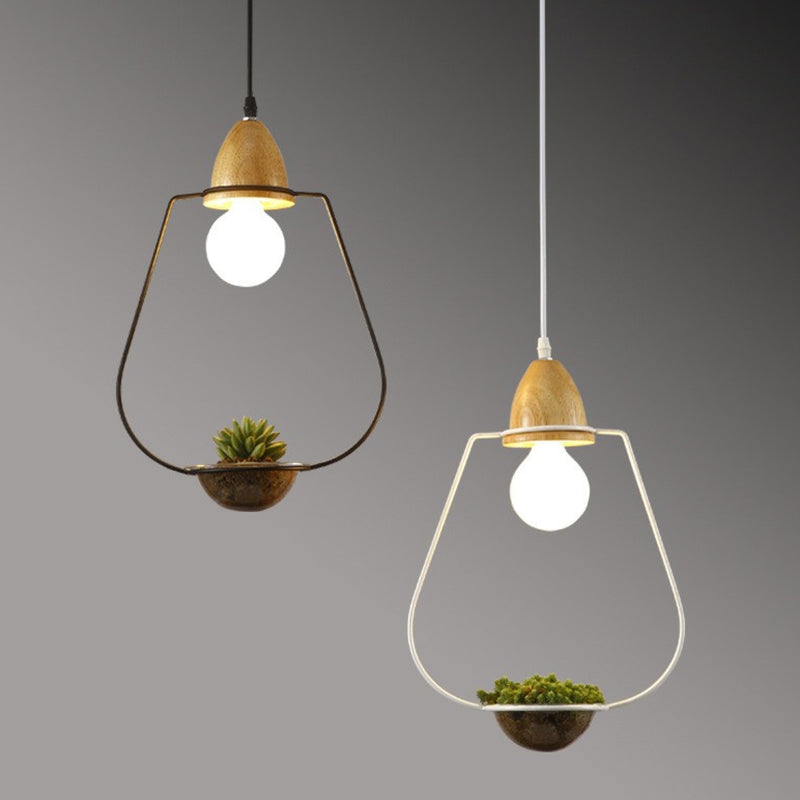 Metal Pendant Hanging Light with Industrial Style for Dining Room - 1 Head Plant Pot Design