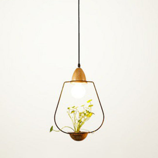 Industrial Metal Pendant Light With Hanging Plant Pot For Dining Room Decor Black / Circular Arc