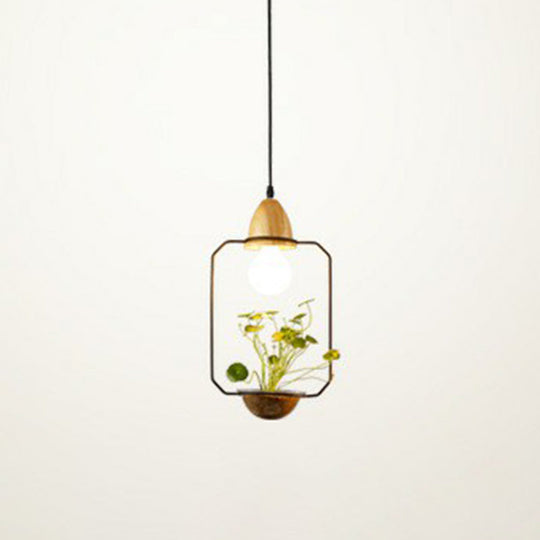 Industrial Metal Pendant Light With Hanging Plant Pot For Dining Room Decor Black / Rectangle