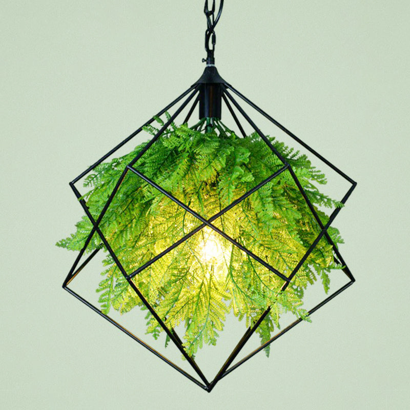 Modern Industrial Metal Hanging Lamp with Green Fake Plant, Perfect for Music Bars and Ceilings