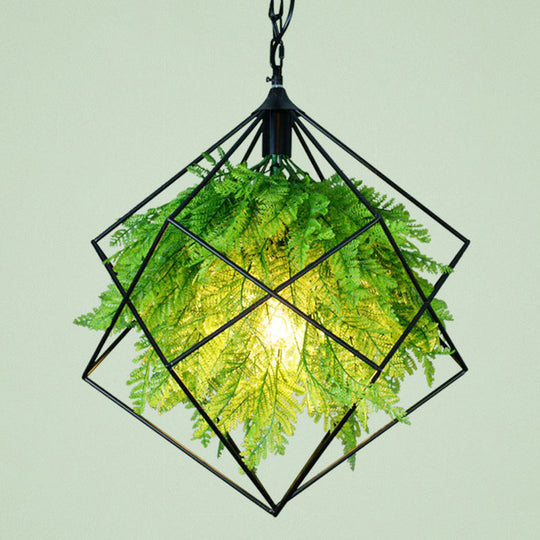 Modern Industrial Metal Hanging Lamp with Green Fake Plant, Perfect for Music Bars and Ceilings