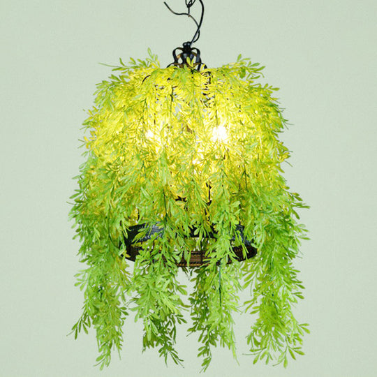 Modern Industrial Metal Hanging Lamp with Green Fake Plant, Perfect for Music Bars and Ceilings