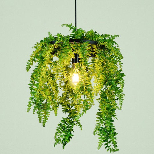 Modern Industrial Metal Hanging Lamp with Green Fake Plant, Perfect for Music Bars and Ceilings