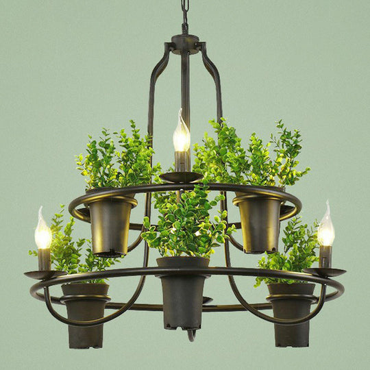 Modern Industrial Metal Hanging Lamp with Green Fake Plant, Perfect for Music Bars and Ceilings