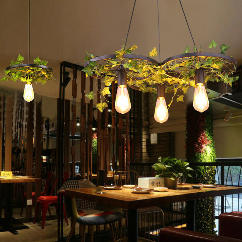 Industrial Metal Wheel Shaped Pendulum Pendant Light for Restaurants