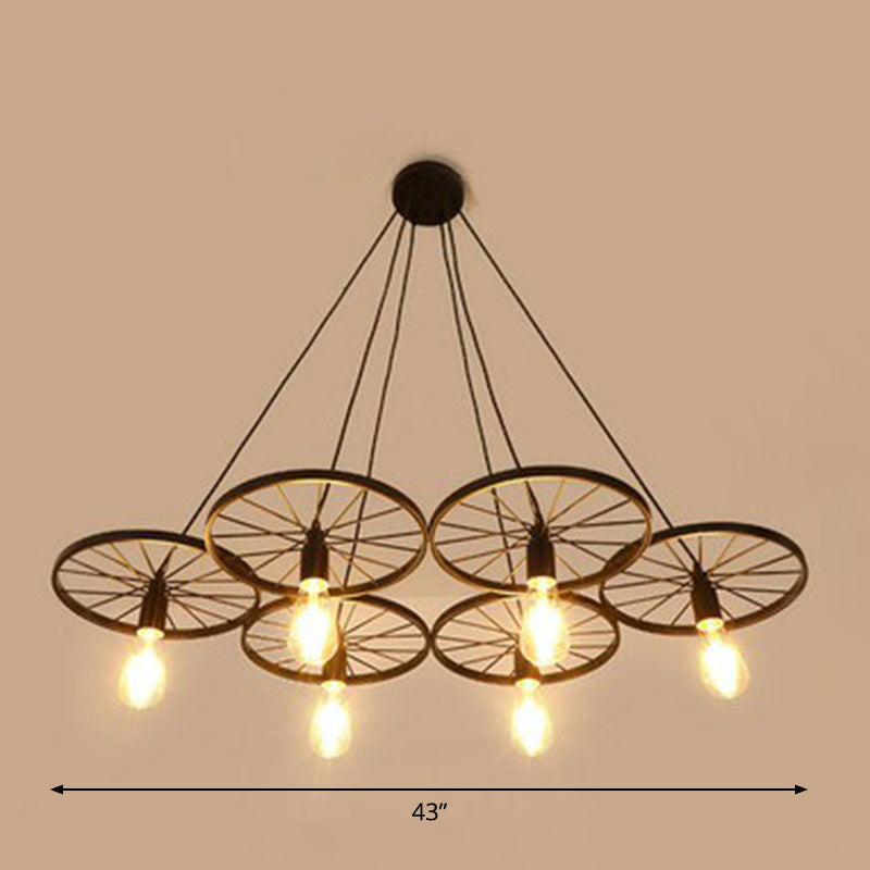 Industrial Metal Wheel Shaped Pendant Light For Restaurants - Commercial Lighting 6 / Black