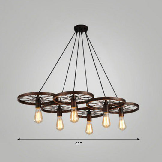 Industrial Metal Wheel Shaped Pendant Light For Restaurants - Commercial Lighting 6 / Rust