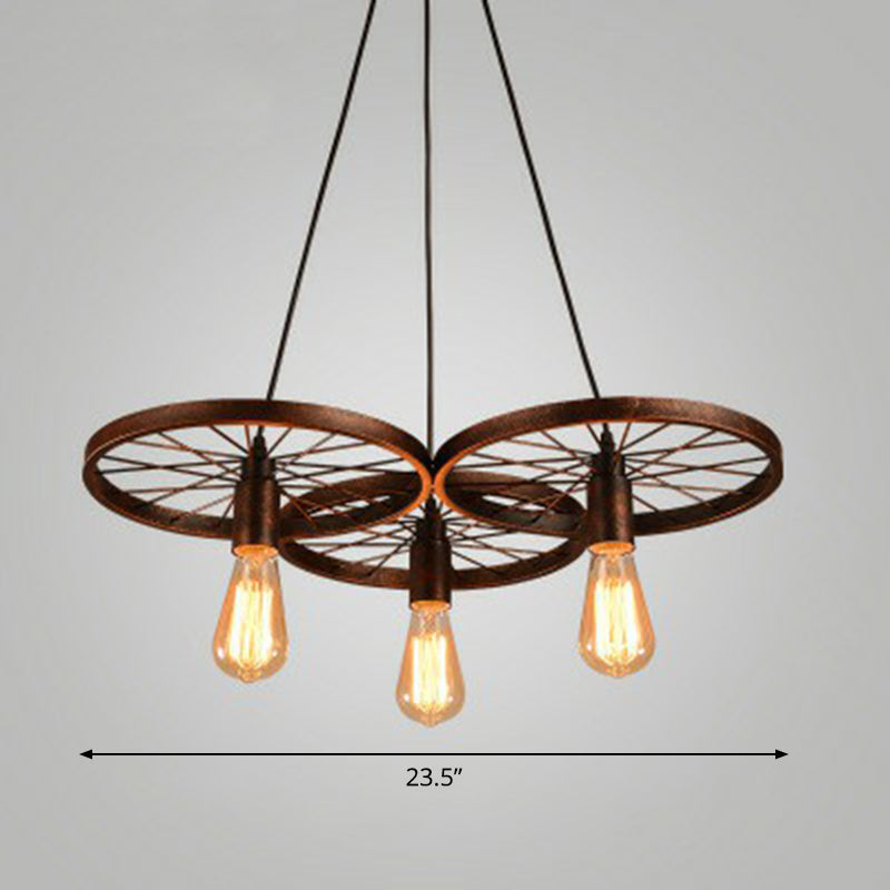 Industrial Metal Wheel Shaped Pendant Light For Restaurants - Commercial Lighting 3 / Rust