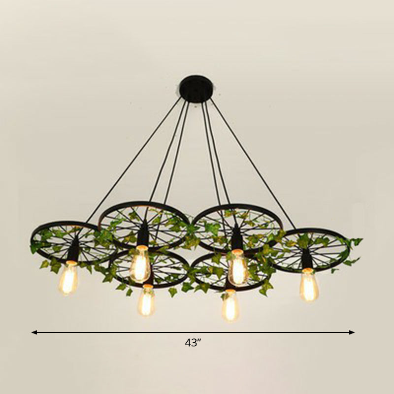 Industrial Metal Wheel Shaped Pendant Light For Restaurants - Commercial Lighting 6 / Green