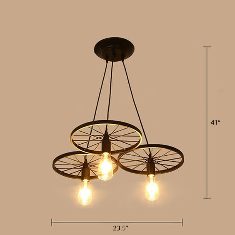 Industrial Metal Wheel Shaped Pendant Light For Restaurants - Commercial Lighting 3 / Black