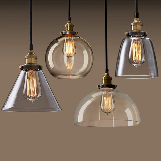 Geometric Industrial Pendant Lamp With Glass Suspension For Dining Room Lighting