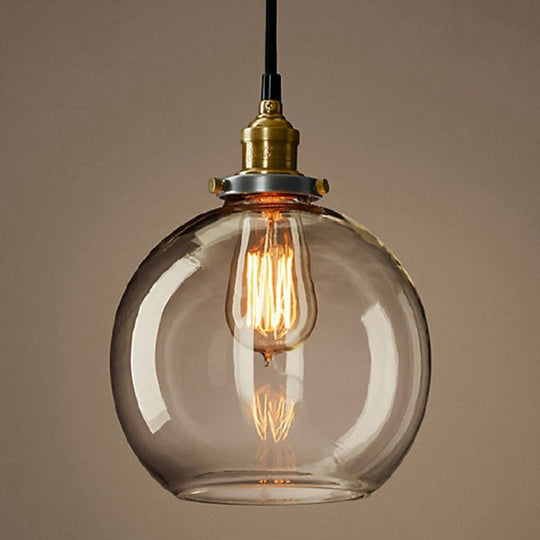 Geometric Industrial Pendant Lamp With Glass Suspension For Dining Room Lighting Amber / Round