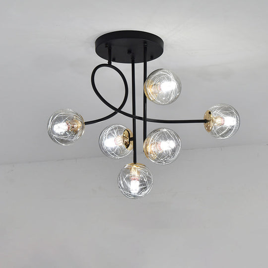 Modern Glass Ball Semi Flush Ceiling Light - 6 Lights Bedroom Mount Fixture Smoke Gray