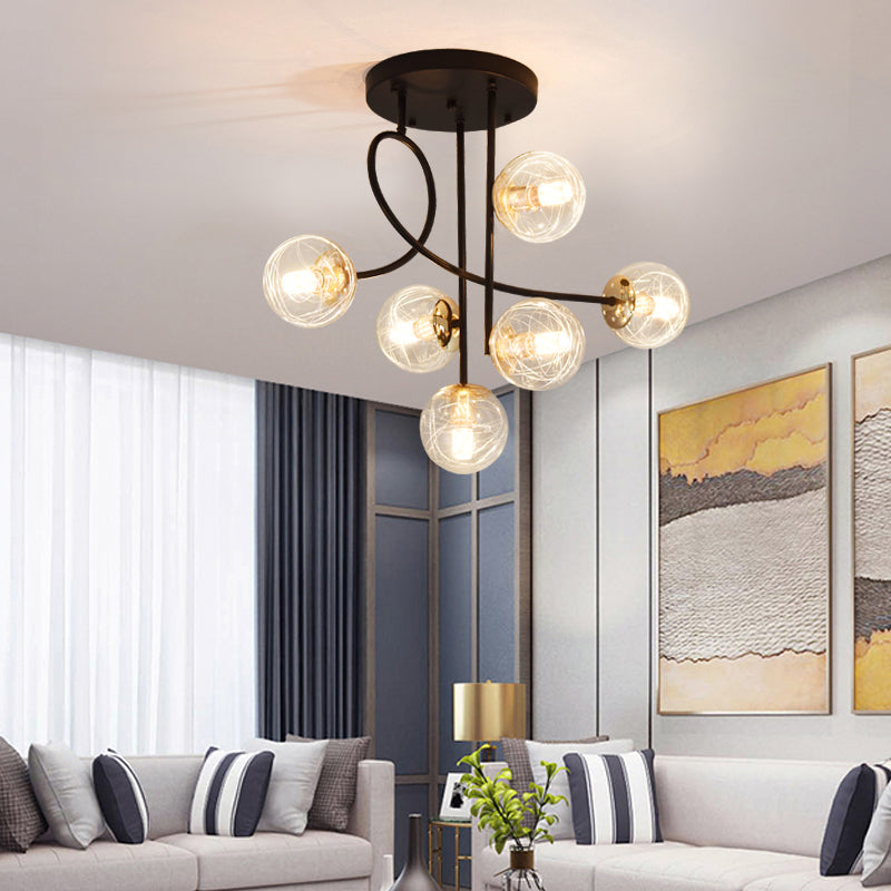 Modern Glass Ball Semi Flush Ceiling Light - 6 Lights Bedroom Mount Fixture